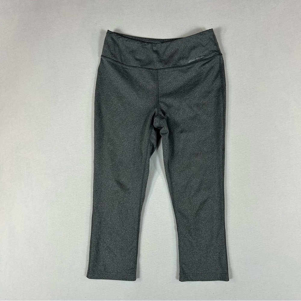 Eddie Bauer Gray Capri Crop Leggings Womens M Medium Key Pocket Mid Rise Pull On